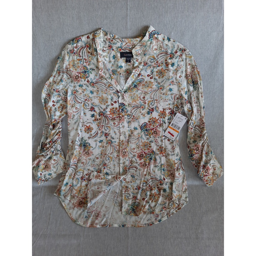 Karen Kane Women Small Martinique Shird 3/4 Sleeve Shirt Button PAI Color USA!